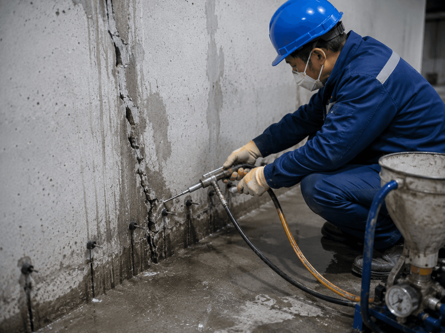 墙体裂缝 / 蜂窝渗水施工场景示意
