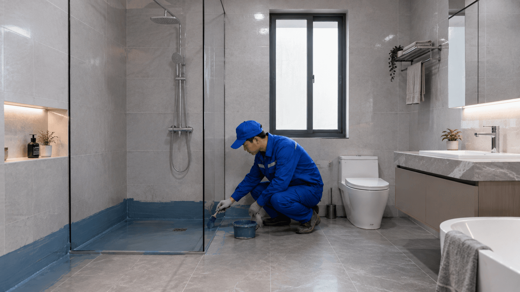 卫生间防水同类施工场景示意