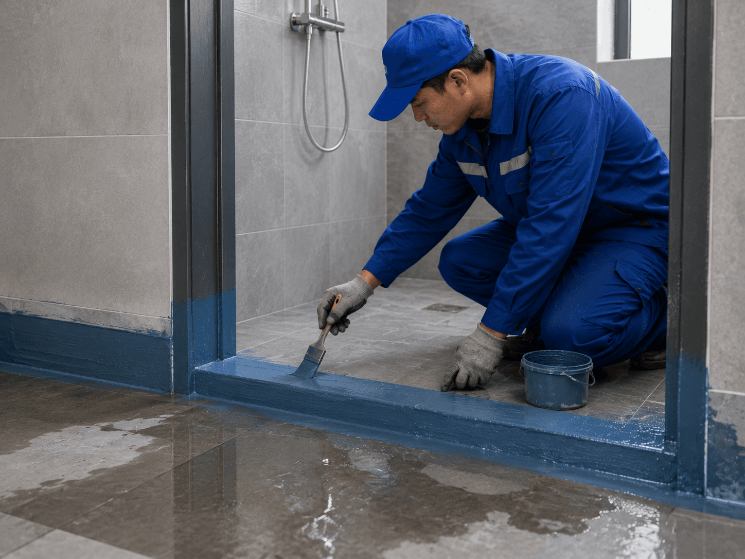 门口 / 门槛渗水施工场景示意